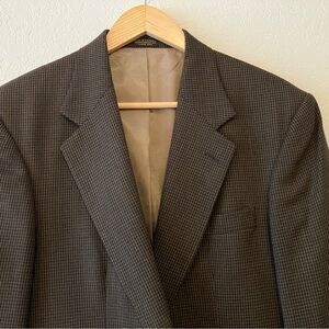 Oscar De La Renta Men's Size 38 R 100% Wool Blazer houndstooth Brown Jacket
